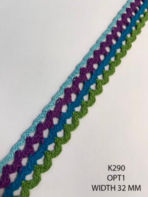K290 multicolor cotton crochet lace 32mm wide