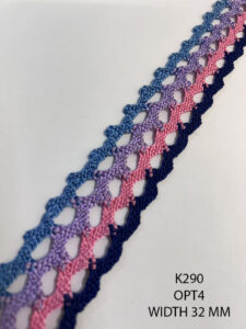 K290 multicolor cotton crochet lace 32mm wide – Color Option 4