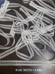 R140 Raschel nylon lace 14mm white dyeable trim
