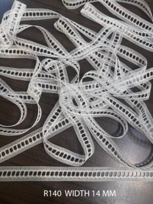 R140 Raschel nylon lace 14mm white dyeable trim