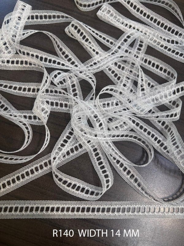R140 Raschel nylon lace 14mm white dyeable trim