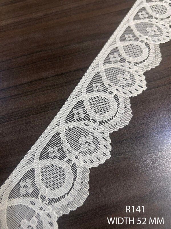 R141 White Raschel Lace – 52mm wide lace fabric