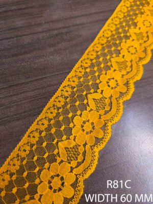 R81C Orange Raschel NYN Lace – 60mm wide lace fabric