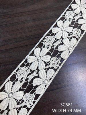 SC681 Chemical GPO Cotton Lace – Dyeable 74mm wide lace fabric in cotton base