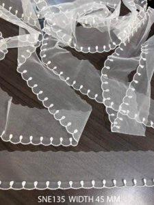White net organza fine lace SNE135, 45mm width, delicate texture
