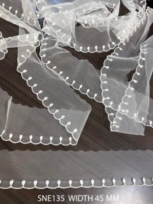 White net organza fine lace SNE135, 45mm width, delicate texture