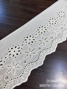 D1066 cotton offwhite dyeable embroidered lace with 90mm embroidery and 120mm total width
