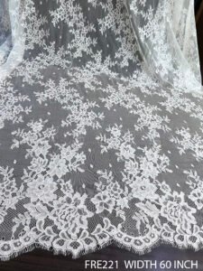 FRE221 White Chantilly Lace Fabric, 60-inch width, dyeable quality, 3-meter roll for bridal and embroidery use
