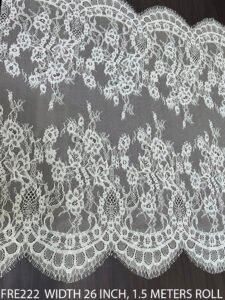 FRE222 White Chantilly Lace Fabric, 26-inch width, dyeable quality, 1.5-meter roll for trims and bridal accents