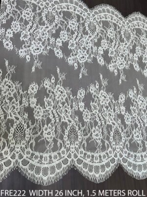 FRE222 White Chantilly Lace Fabric, 26-inch width, dyeable quality, 1.5-meter roll for trims and bridal accents