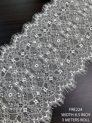 FRE224 eyelash chantilly lace trim 8.5 inch floral scalloped designer lace border