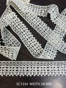 SC1234 Chemical GPO Cotton Laces – 38mm Dyeable Lace Fabric by Meter