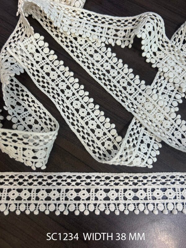 SC1234 Chemical GPO Cotton Laces – 38mm Dyeable Lace Fabric by Meter