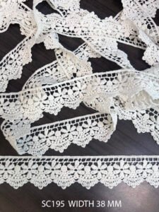 SC195 Cotton GPO Chemical Laces – 38mm Dyeable Lace Fabric by Meter