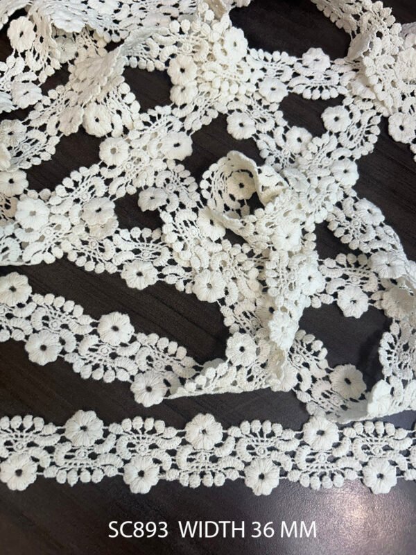 SC893 Cotton GPO Chemical Laces – 36mm Dyeable Lace Fabric by Meter