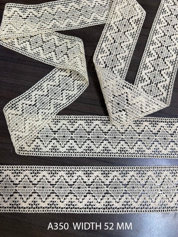 A350 griege cotton dyeable lace trim, 52 mm width, sold per meter