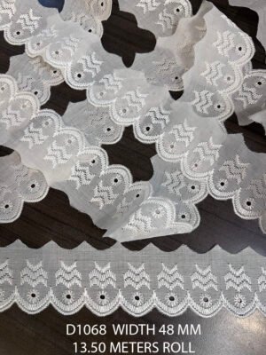 D1068 Cambric Fabric Embroidered Lace trim, 48mm wide, 13.5-meter roll