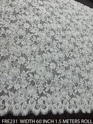 FRE231 Chantilly white corded eyelash lace fabric, 60-inch wide, dyeable, sold per 1.5 meters