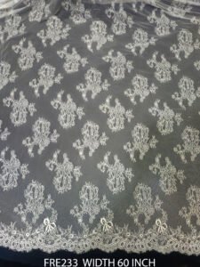 FRE233 White Chantilly Eyelash Lace Fabric, 60 inch width, scallop edges, dyeable, 3 meter price