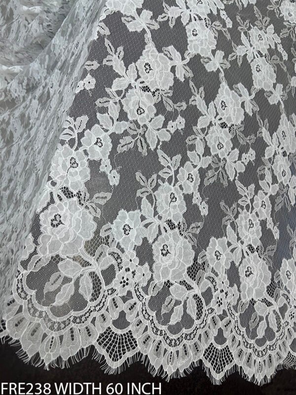 FRE238 Chantilly Eyelash Floral Lace Fabric, 60 inch width, 3 meter roll, ideal for bridal and couture fashion