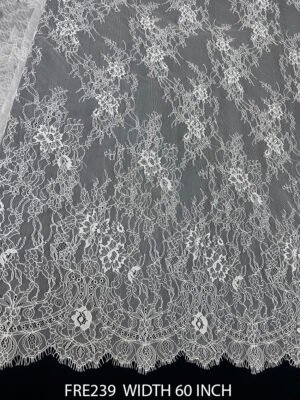 FRE239 Chantilly Eyelash Lace Fabric, 60 inch width, 3 meter roll, fine quality with both side scalloped edges