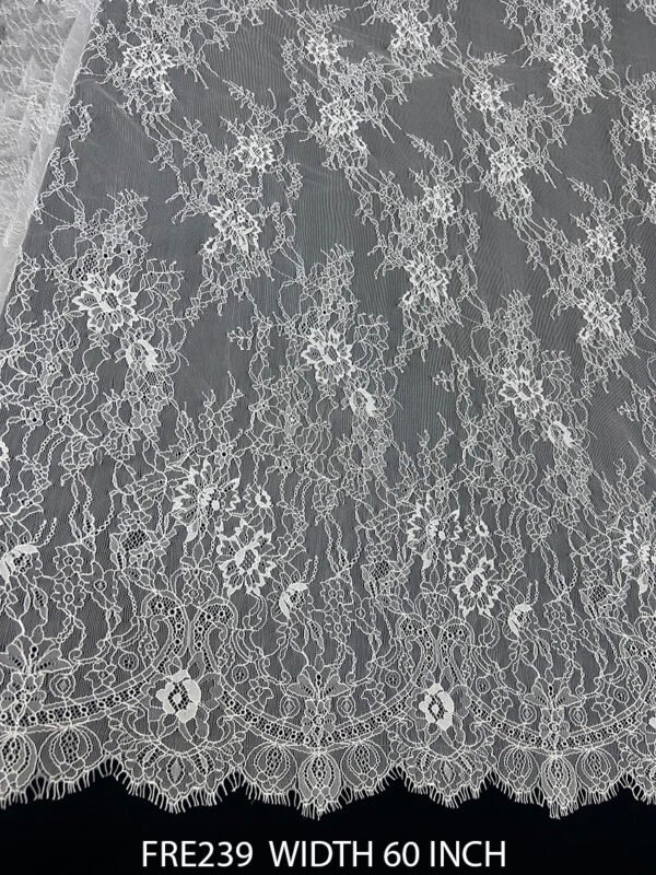 FRE239 Chantilly Eyelash Lace Fabric, 60 inch width, 3 meter roll, fine quality with both side scalloped edges