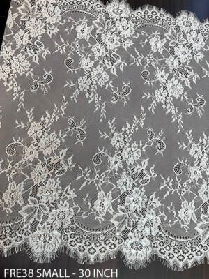 FRE38 small chantilly lace fabric white eyelash lace 30 inch width dyeable soft lace 3 meters