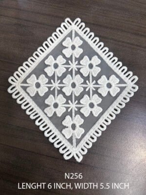 White Chemical GPO Poly Patch N256 with 3D Flower design on Organza, 6x5.5 inch