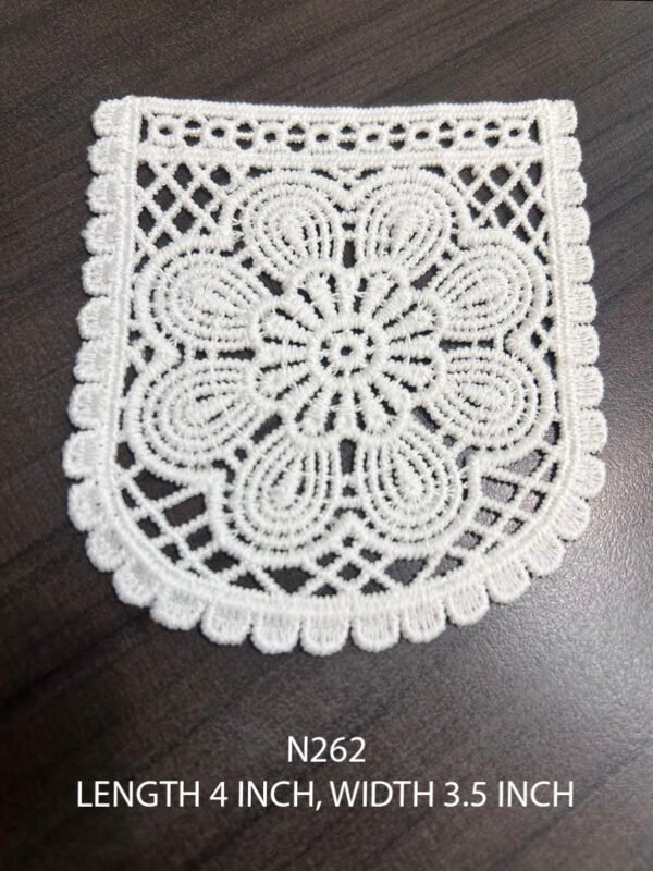 N262 Fine Premium Poly White GPO Lace Pocket Patch, 4 inch length and 3.5 inch width