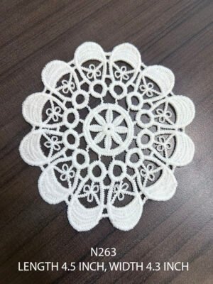 N262 Fine Floral Poly White GPO Lace Pocket Patch, 4.5 inch length and 4.3 inch width