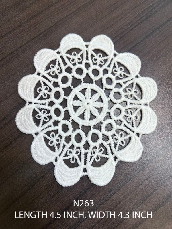 N262 Fine Floral Poly White GPO Lace Pocket Patch, 4.5 inch length and 4.3 inch width