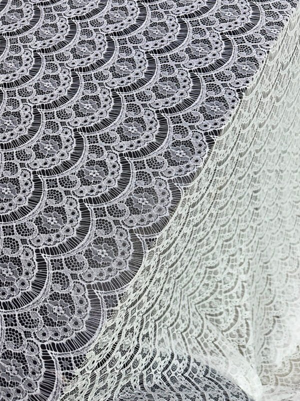 RF137 White Raschel Lace Fabric, 60 inch width, dyeable soft quality, price per meter