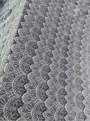 RF139 Raschel Fine Lace Fabric in 60 inch wide nylon, dyeable export quality with single side scalloped edge