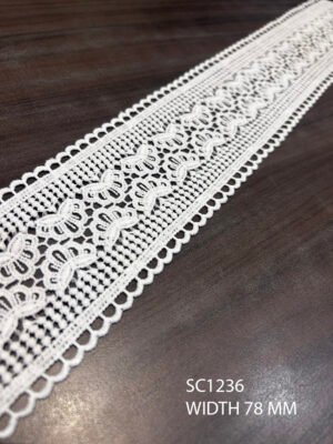 SC1236 white chemical polyester GPO lace fabric, 78 cm width, priced per meter