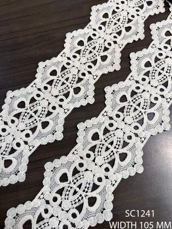 SC1241 chemical GPO polyester white lace fabric – 105mm width