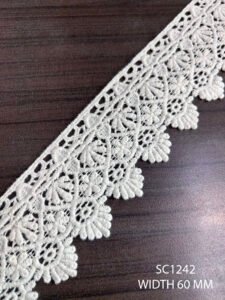 SC1242 Cotton GPO Chemical Lace – 60mm dyeable export quality trim for sarees, dupattas, blouses, and bridal fashion.