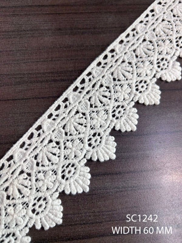 SC1242 Cotton GPO Chemical Lace – 60mm dyeable export quality trim for sarees, dupattas, blouses, and bridal fashion.