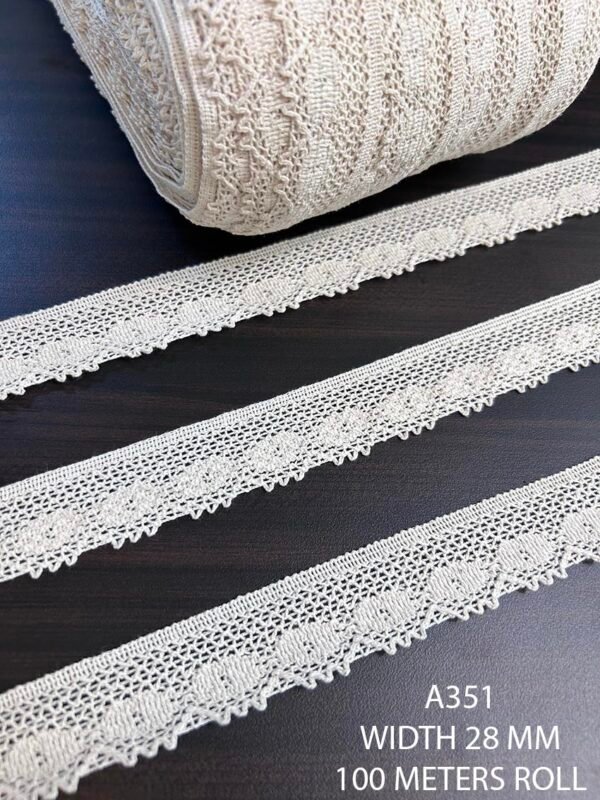 Premium A351 Cotton Griege Dyeable Lace, 28mm width, 100 meters roll
