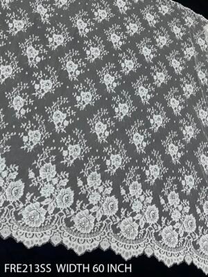 FRE213SS Chantilly Eyelash Lace Fabric – White Dyeable 60 Inch Width Roll
