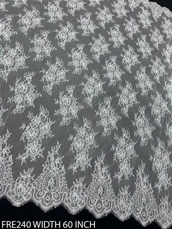 FRE240 Fine Soft Chantilly Lace Fabric – 60 Inch Width, Dyeable Without Cording