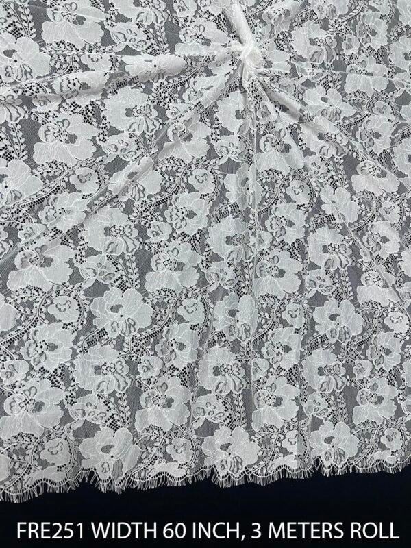 FRE251 Chantilly Fine LUXURY Flower Floral Lace Fabric – 60 Inch Width Dyeable Roll