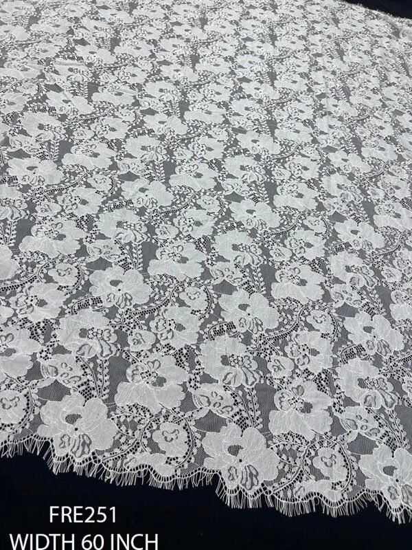 FRE251 Chantilly Fine Flower Floral Lace Fabric – 60 Inch Width Dyeable Roll