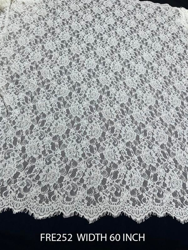FRE252 Chantilly Eyelash Lace Fabric – White 60 Inch Width Roll
