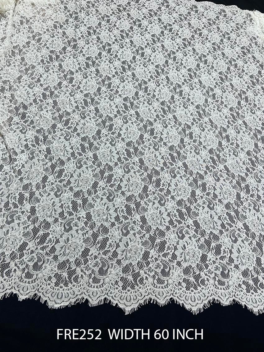 FRE252 Chantilly Eyelash Lace Fabric – White 60 Inch Width Roll