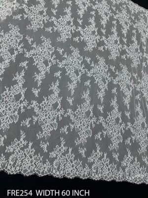 FRE254 Fine Chantilly Eyelash Lace Fabric – White Dyeable 60 Inch Width Roll
