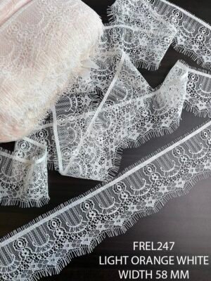 FREL247 Chantilly Fine Dyeable Elace in very light orange white, 58mm width, 3 meters