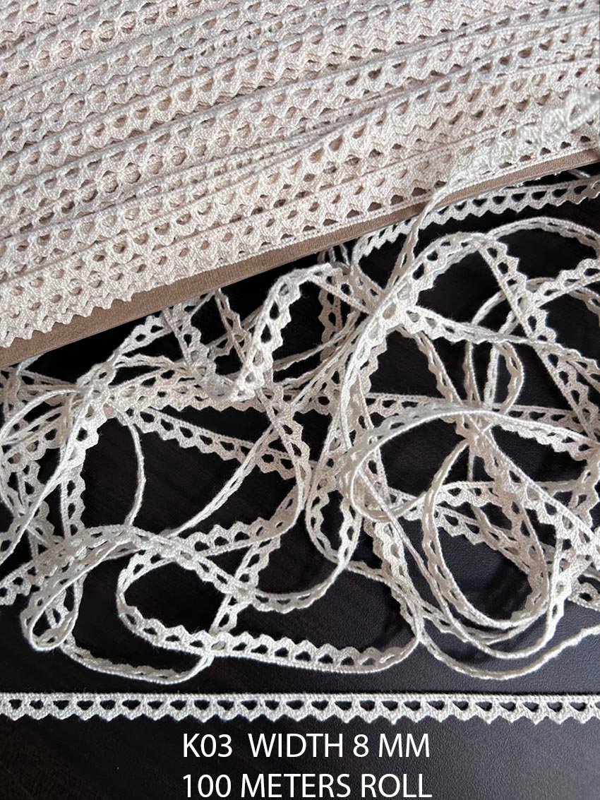 Luxury K03 cotton crochet edge lace cute tiny 8mm dyeable trim