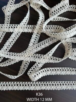 K36 fine cotton crochet lace trim 12mm dyeable sold per meter