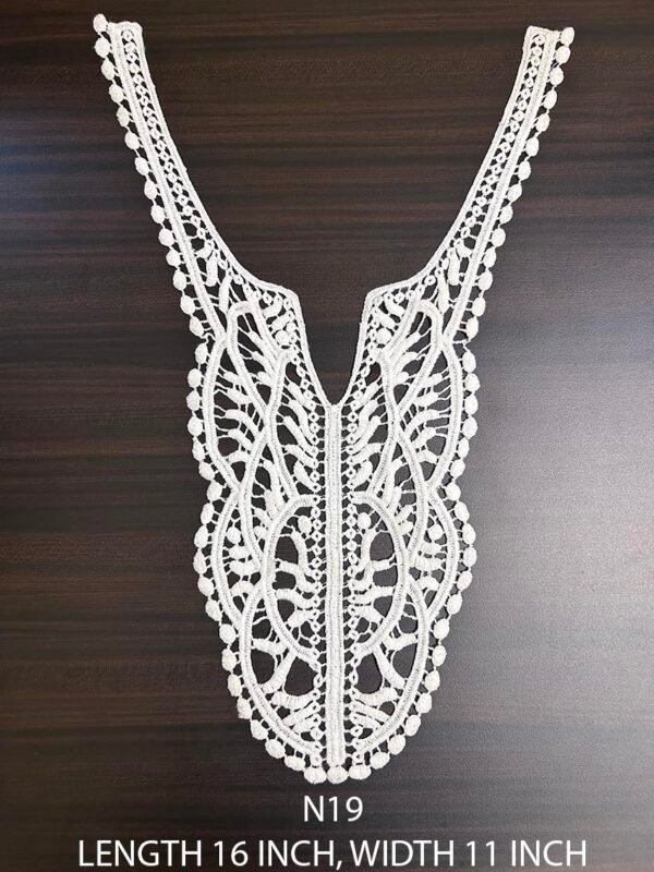 N19 Classical Cotton GPO Neckline Lace in dyeable cotton, 16 inch length and 11 inch width, available per piece