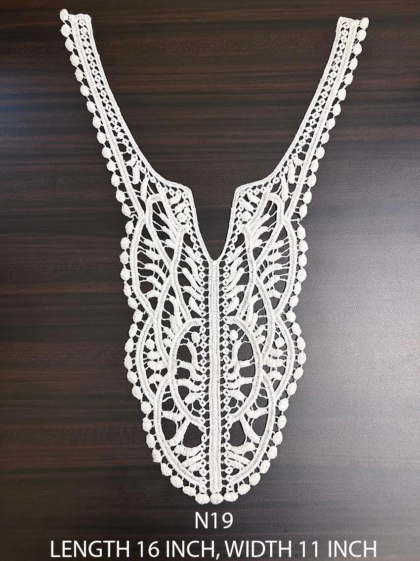 N19 Classical Cotton GPO Neckline Lace in dyeable cotton, 16 inch length and 11 inch width, available per piece